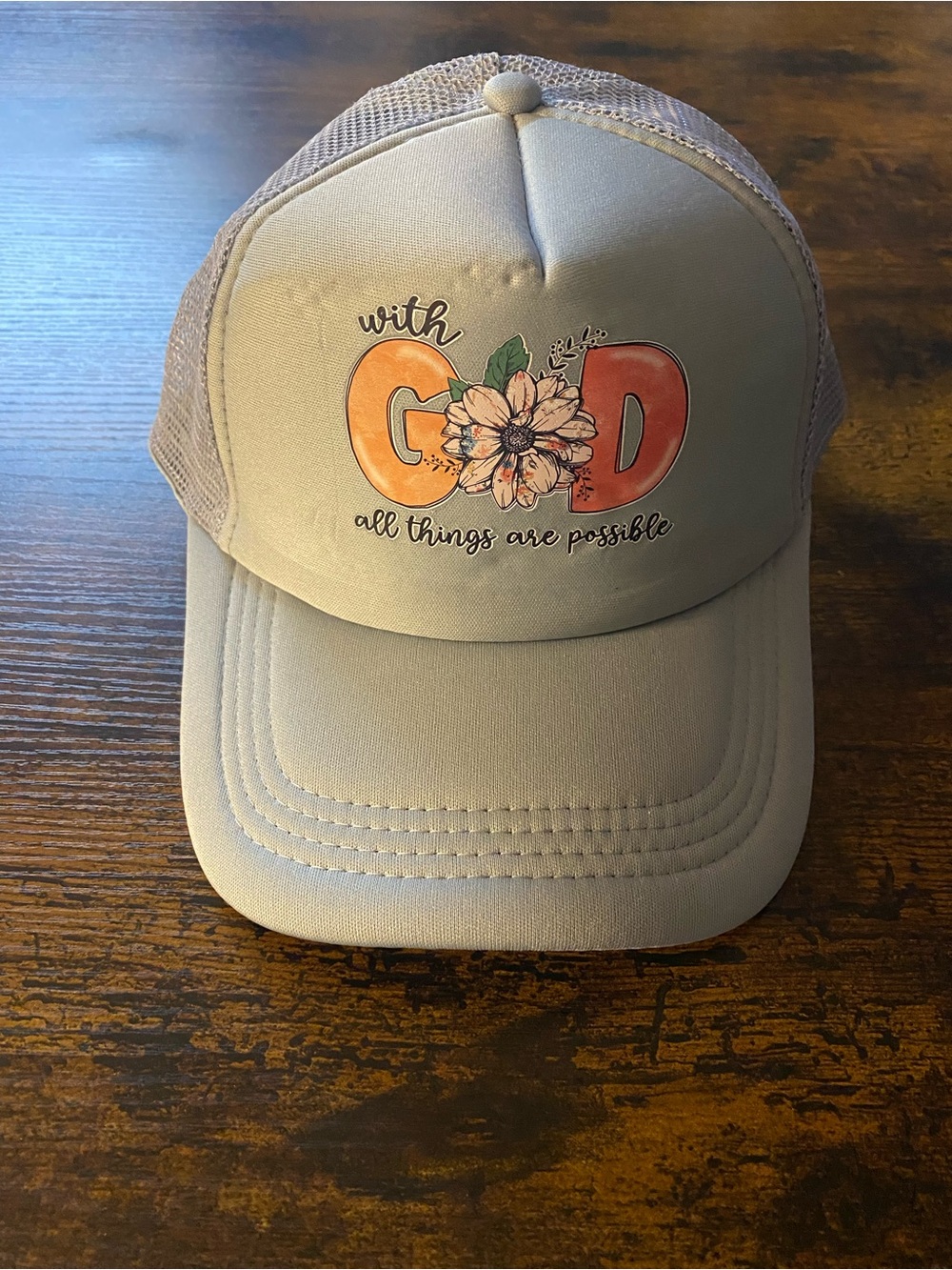 Customized Gray 'With God' Floral Trucker Hat